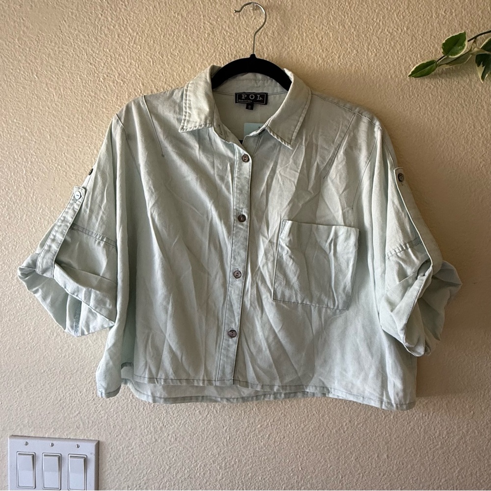 5. NWOT POL Light Blue Cropped Button-Up Shirt